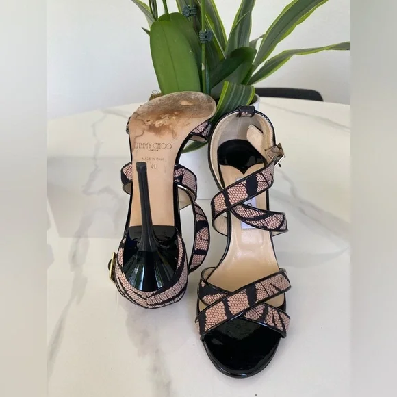 Jimmy Choo Strappy Snakeskin Heels - Size 39.5 (US 9.5) - Picture 5 of 12